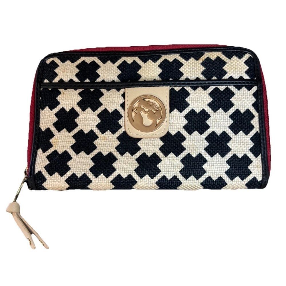 Spartina 449 Ellis Square Zippered * Wristlet Wallet Linen Leather Red Black